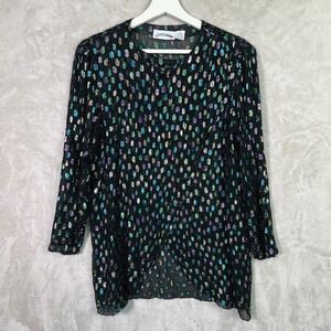 Vintage Lizzy & Johnny Black Metallic Sheer Surplice Blouse Top L 80s Mardi Gras